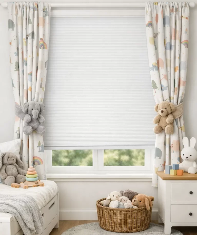 Veilige en rustige raamdecoratie voor de kinderkamer, zonder losse koorden.